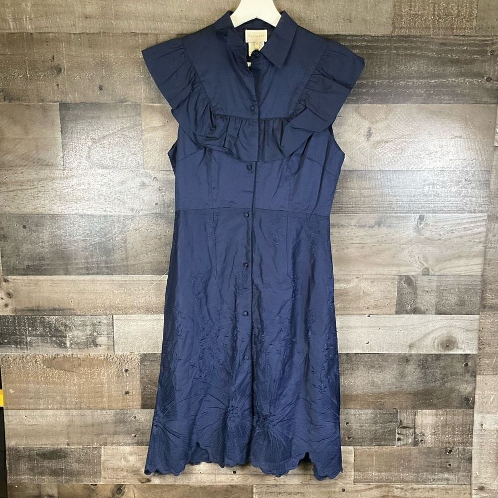 Foxiedox Women’s Size XS Button Up Dress Navy Blue Sleeveless Cotton NWT